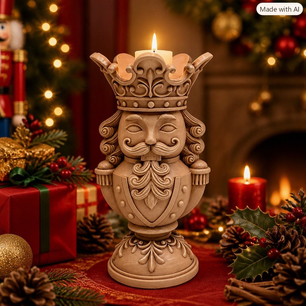 Holiday Time 9" Brown Polyresin Nutcracker Candle Holder – Christmas Decor
